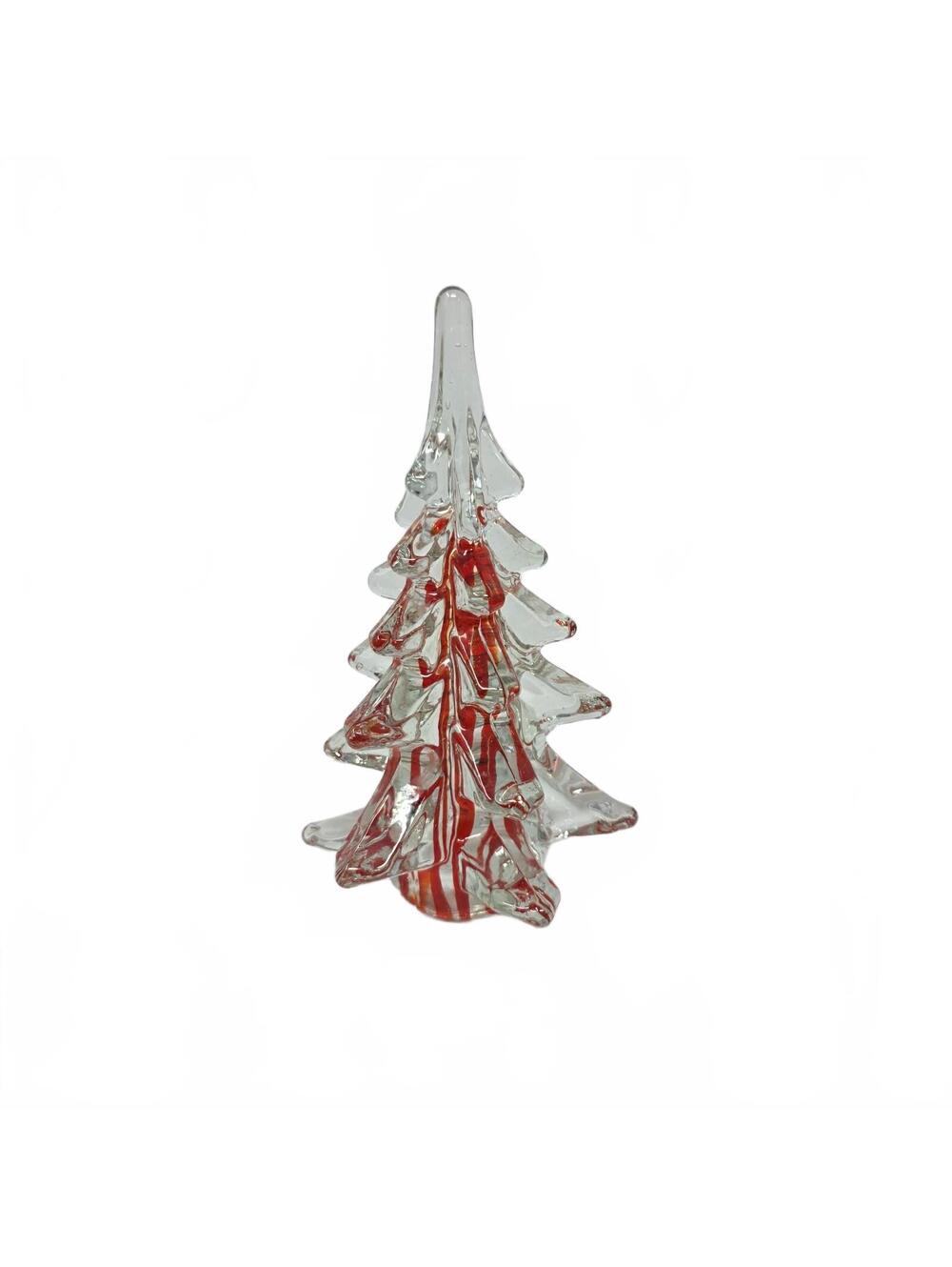 Clear Art Glass Christmas Tree with Red Swirl 6.25 Inch